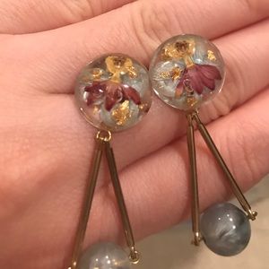 Handmade real flower and gold paper earrings